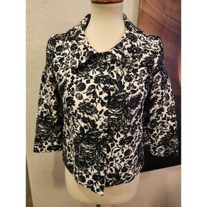 Talbots Petites Black White Floral Print Blazer Jacket 3/4 Sleeve Women's Size 2